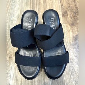 ITALIAN SHOEMAKERS Black Elastic Crossover Platform Slide Sandals Size 6